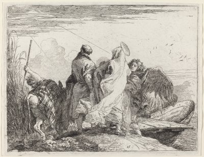 Die Heilige Familie bereitet sich auf die Einschiffung vor von Giovanni Domenico Tiepolo