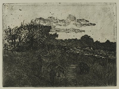 Landschaft bei Sonnenuntergang mit Schweinehirten von Giovanni Fattori