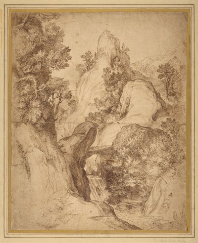 Felsige Landschaft mit Wasserfall von Girolamo Muziano