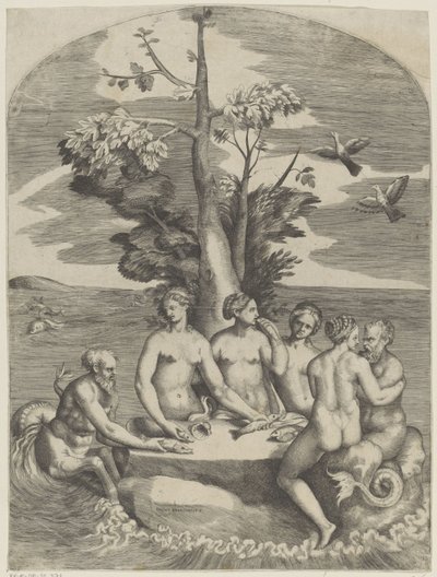 Vier Nymphen und zwei Meeresgötter von Giulio Bonasone