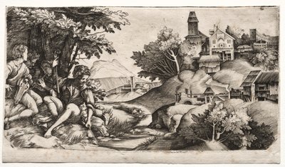 Hirten in einer Landschaft, ca. 1517 von Giulio Campagnola