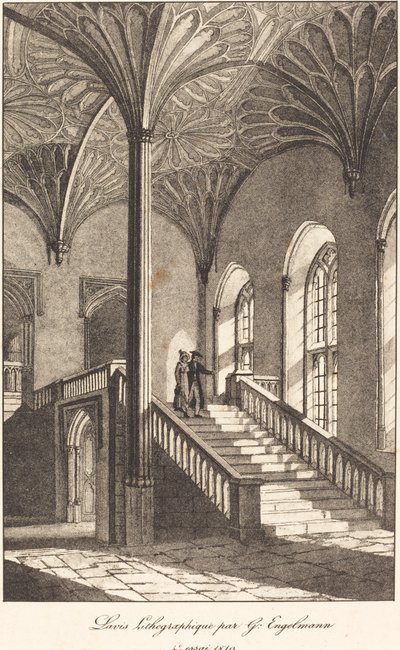 Mann und Frau steigen die Treppe hinunter von Gottfried Engelmann