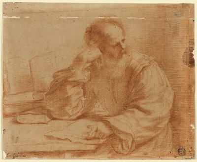 Bärtiger Mann am Tisch sitzend von Guercino