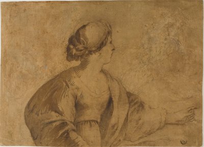 Frau im Profil, zeigt mit der linken Hand von Guercino