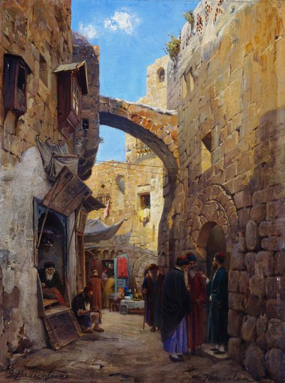 Straßenszene in Jerusalem von Gustave Bauernfeind
