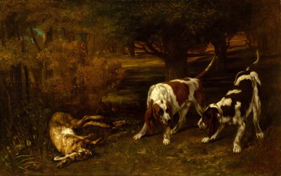 Jagdhunde mit totem Hasen, 1857 von Gustave Courbet