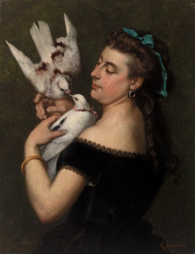 Frau mit Tauben von Gustave Courbet