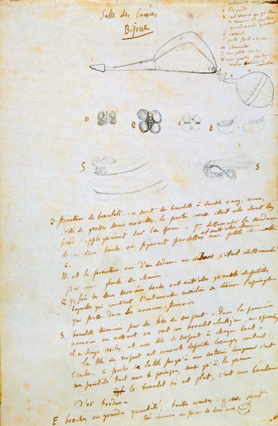 Zeichnungen von Juwelen für Salammbô, ca. 1858 von Gustave Flaubert