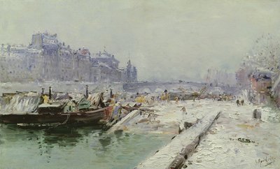 Île de la Cité im Schnee von Gustave Madelein