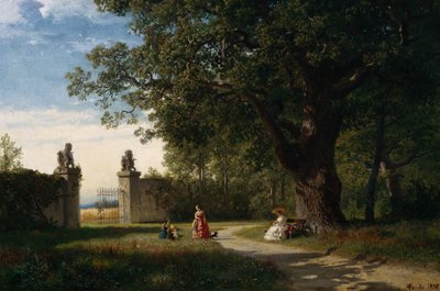 Parklandschaft mit Figur von Hans Gude