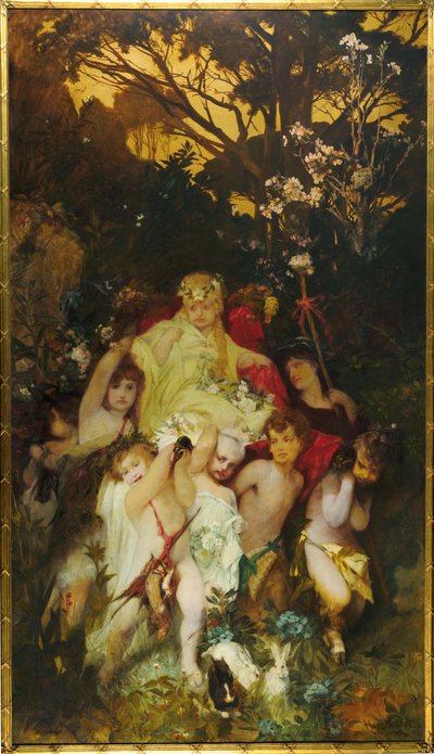 Moderne Amoretti, Triptychon, Mittelteil, 1868 von Hans Makart