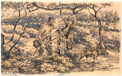 Wilderer mit Hund im Wald von Hans Smidth