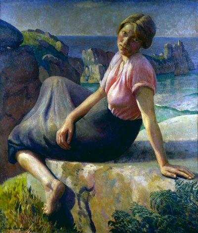Mädchen auf einer Klippe von Harold Harvey
