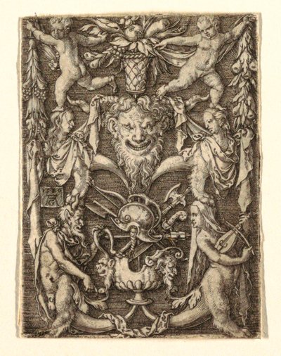 Ornament mit Maske und grotesken Figuren von Heinrich Aldegrever