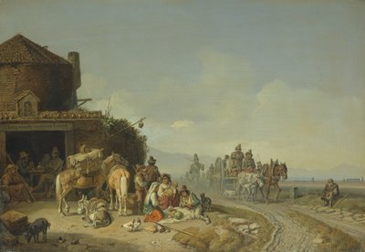 Reisende vor einem Gasthaus von Heinrich Burkel