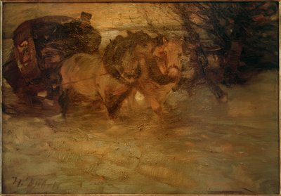 Postkutsche im Schnee von Heinrich von Zügel