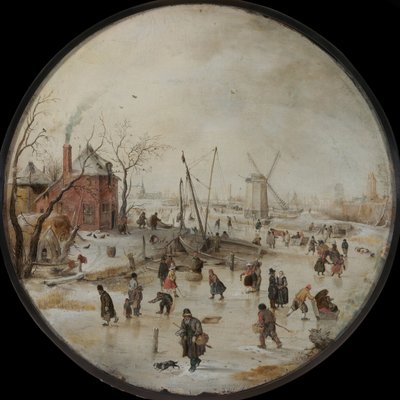 Gefrorener Fluss mit Schlittschuhläufern von Hendrick Avercamp