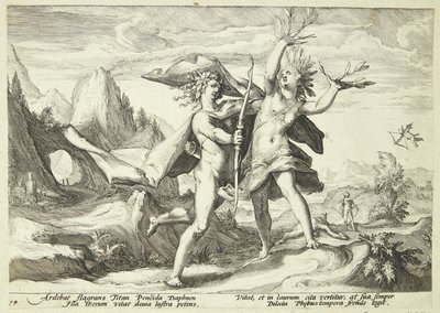 Daphne verwandelt sich in einen Lorbeerbaum von Hendrick Goltzius