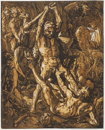 Herkules tötet Cacus von Hendrick Goltzius