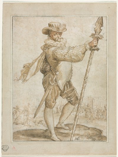 Stehender Offizier mit einem Eber-Speer von Hendrick Goltzius