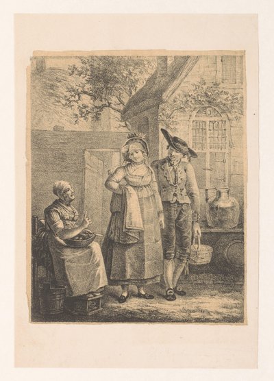 Alte Frau spricht zu jungem Paar von Hendrik Rochussen