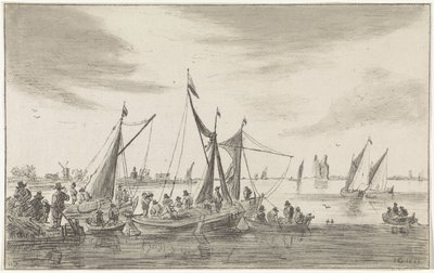 Flusslandschaft mit Segelschiffen von Hendrik Spilman