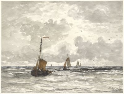 Fischerboote auf den Wellen von Hendrik Willem Mesdag
