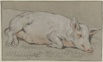 Liegendes Schwein von Hendrik Willem Schweickhardt (signed by artist)