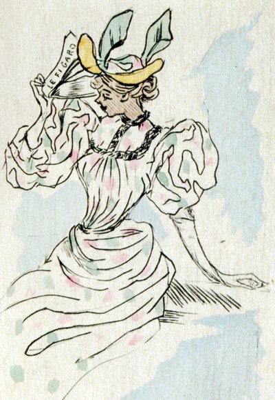 Eine Frau hält eine Zeitung von Henri Boutet