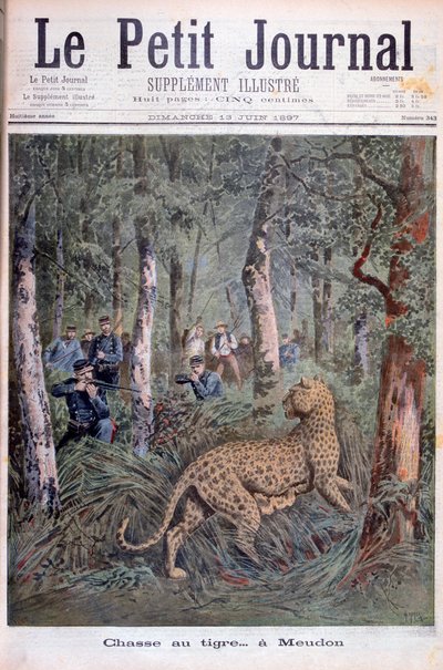 Jagd auf einen entkommenen Leoparden, Meudon, Paris, 1897 von Henri Meyer