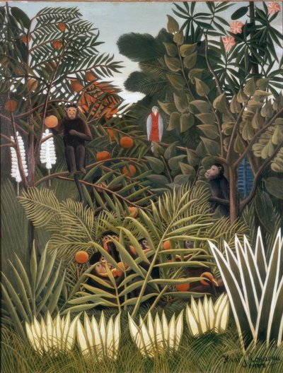 Exotische Landschaft mit Affen und einem Papagei von Henri Rousseau