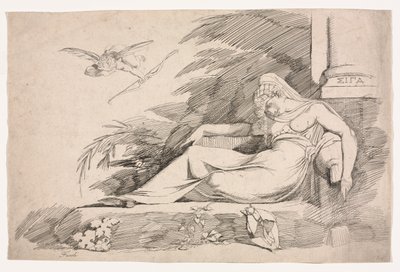 Schlafende Frau mit einem Amor, 1780-1790 von Johann Heinrich Füssli
