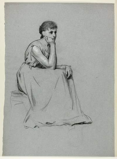 Sitzende Frau, die sich auf ihren Ellbogen stützt von Henry Stacy Marks
