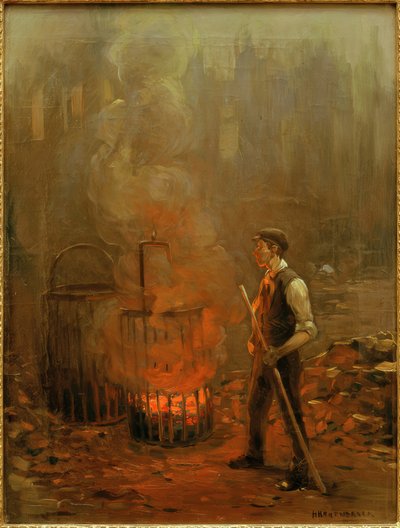 Arbeiter am Kohleofen, England von Herman Heijenbrock