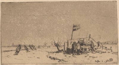 Winterlandschaft mit Schlittschuhläufern von Herman Heuff (signed by artist)