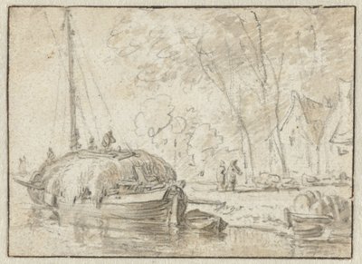 Heuschiff an einem Ufer von Herman Saftleven