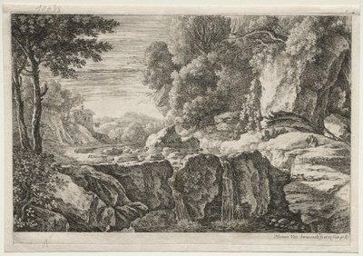 Vier Landschaften: Der kleine Wasserfall von Herman van Swanevelt