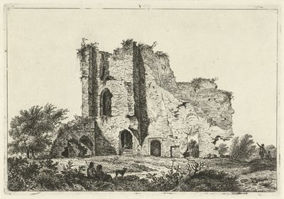 Hirten mit Hund bei Ruine von Hermanus Fock