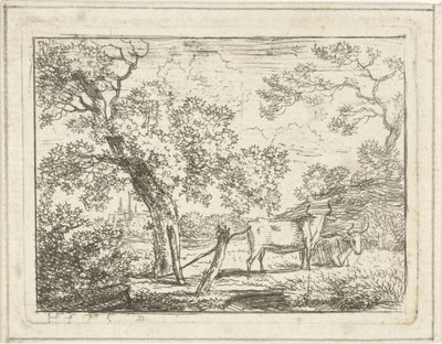 Landschaft mit zwei Kühen von Hermanus Fock