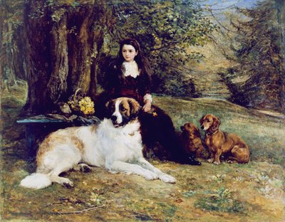 Mädchen mit Hund, 1884 von Heywood Hardy