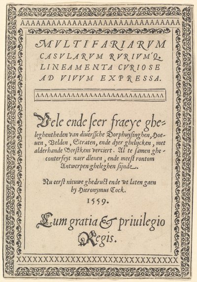 Titelseite für "Multifariarum Casularum" von Hieronymus Cock