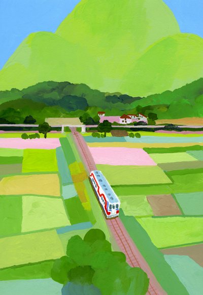 Großer grüner Berg und Reisfeld von Hiroyuki Izutsu