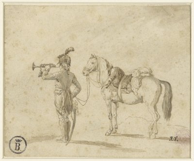 Trompeter neben Pferd von Emile Jean Horace Vernet