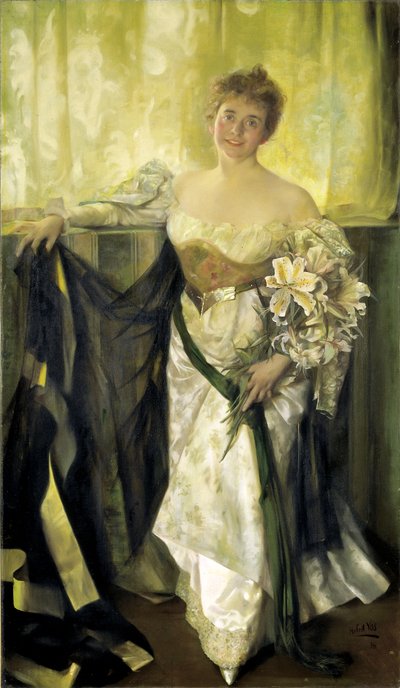 Alice Barney in weißem Satin, 1894 von Hubert Vos