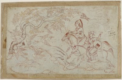 Zwei Reiter auf der Jagd mit einem Falken, 1640er von Iranian School