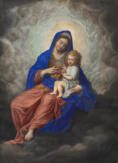 Madonna und Kind in Herrlichkeit von Isaac Oliver
