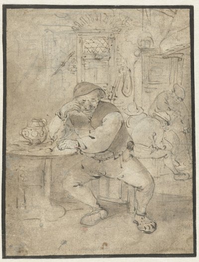 Sitzender Bauer, auf ein Tischchen gelehnt von Isaac van Ostade