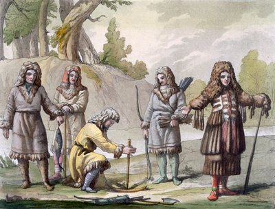Männer von Kamtschatka, fernöstliches Russland, ca. 1820er-30er Jahre von Italian School