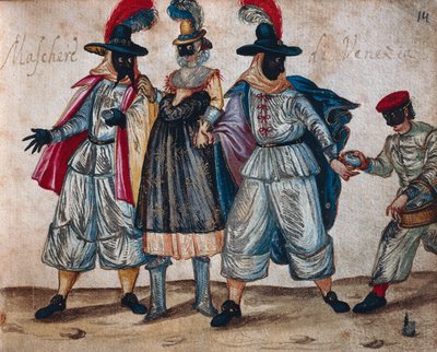 Venezianische Maskenfiguren während des Karnevals von Italian School