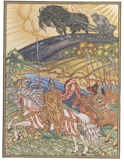 Volga Svyatoslavich und Mikula Selyaninovich, 1940 von Ivan Yakovlevich Bilibin